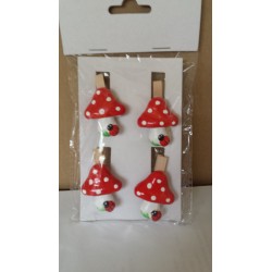 4 pinzette a fungo rosse con puntini bianchi e coccinella, 4,5 cm