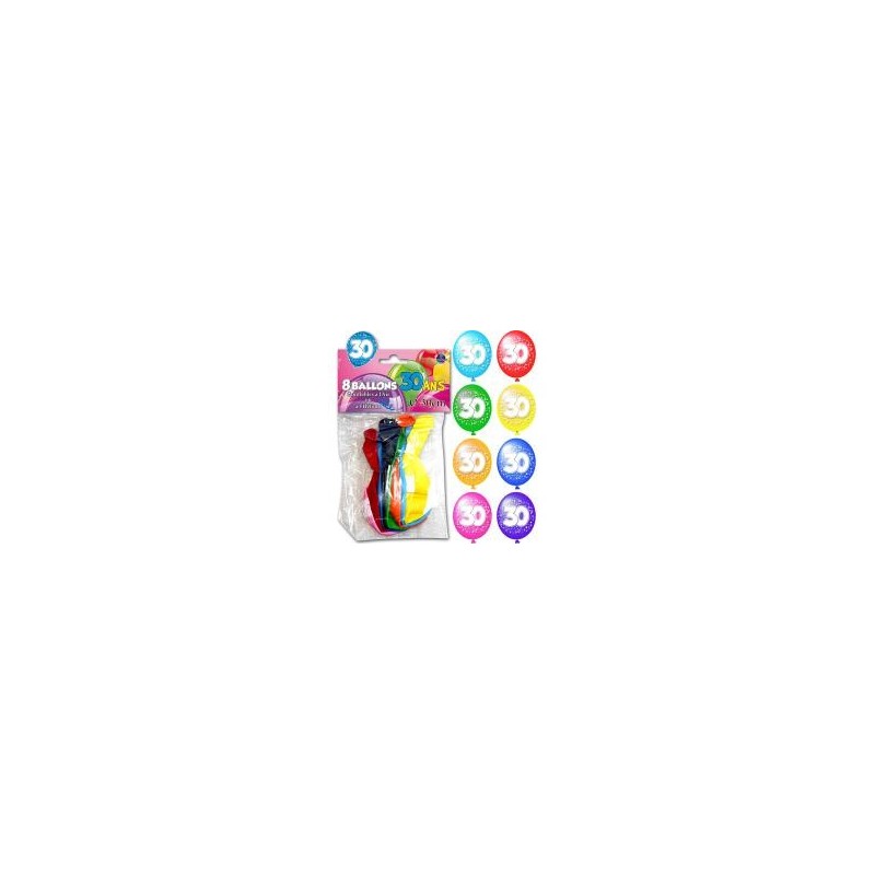 Sachet de 8 ballons 30 ans Sachet de 8 ballons 30 ans