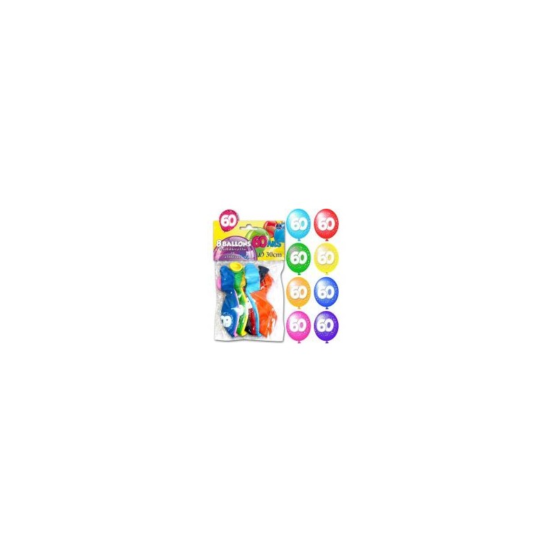Sachet de 8 ballons 60 ans Sachet de 8 ballons 60 ans