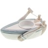 bougeoir barque en bois blanc, bleu ciel, taupe 14x9,5x7cm bougeoir barque en bois blanc, bleu ciel, taupe 14x9,5x7cm