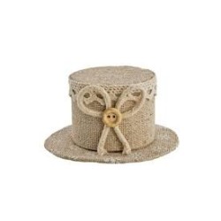 4 contenitori a forma di cappello di lino con una piccola corda decorativa