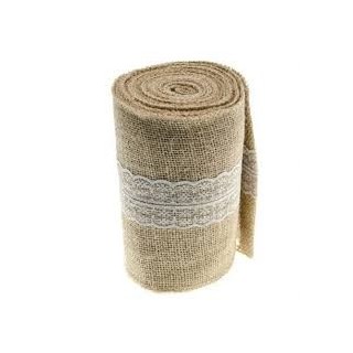 Runner da tavolo in tela di iuta con pizzo 14,5 cm x 5 m