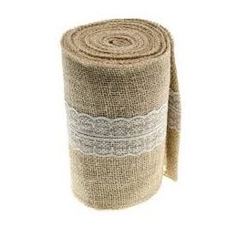 Runner da tavolo in tela di iuta con pizzo 14,5 cm x 5 m