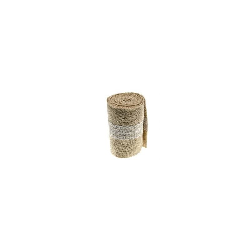 Chemin de table en toile de jute avec dentelle 14.5cmx5m Chemin de table en toile de jute avec dentelle 14.5cmx5m