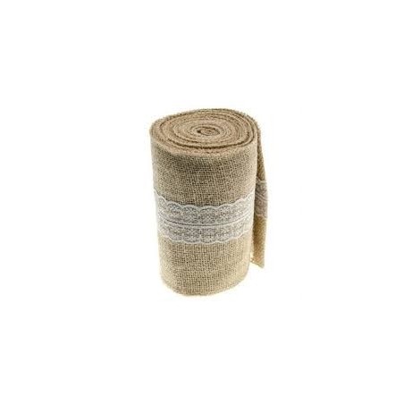 Chemin de table en toile de jute avec dentelle 14.5cmx5m