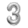 Ballon métal argent, 86cm, chiffre 3 Ballon métal argent, 86cm, chiffre 3