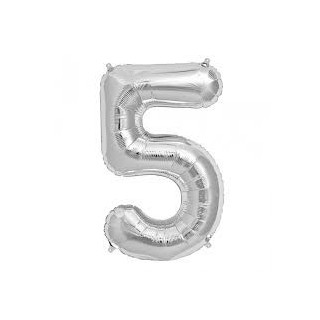 Ballon métal argent, 86cm, chiffre 5
