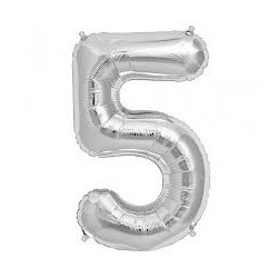 Ballon métal argent, 86cm, chiffre 5