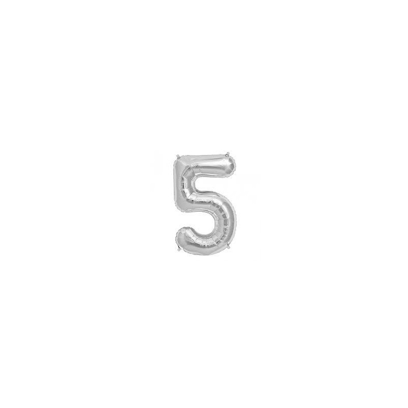 Ballon métal argent, 86cm, chiffre 5 Ballon métal argent, 86cm, chiffre 5