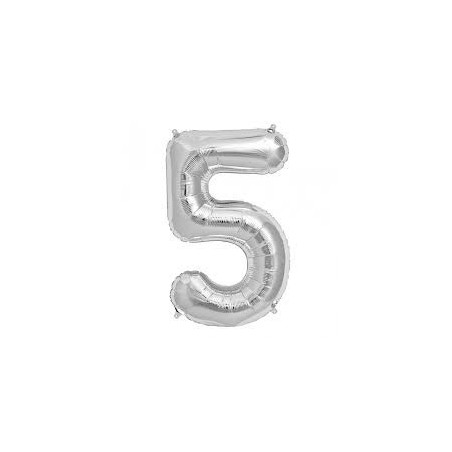 Ballon métal argent, 86cm, chiffre 5