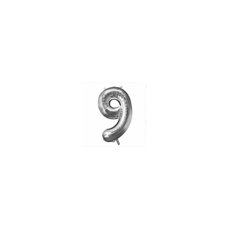 Pallone metallizato argento, 86cm, numero 9 Pallone metallizato argento, 86cm, numero 9