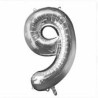 Pallone metallizato argento, 86cm, numero 9 Pallone metallizato argento, 86cm, numero 9