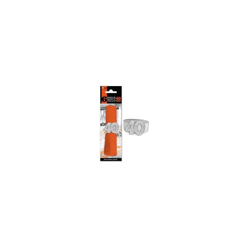 6 portatovaglioli, effetto glitter argento, 40 ans 6 portatovaglioli, effetto glitter argento, 40 ans