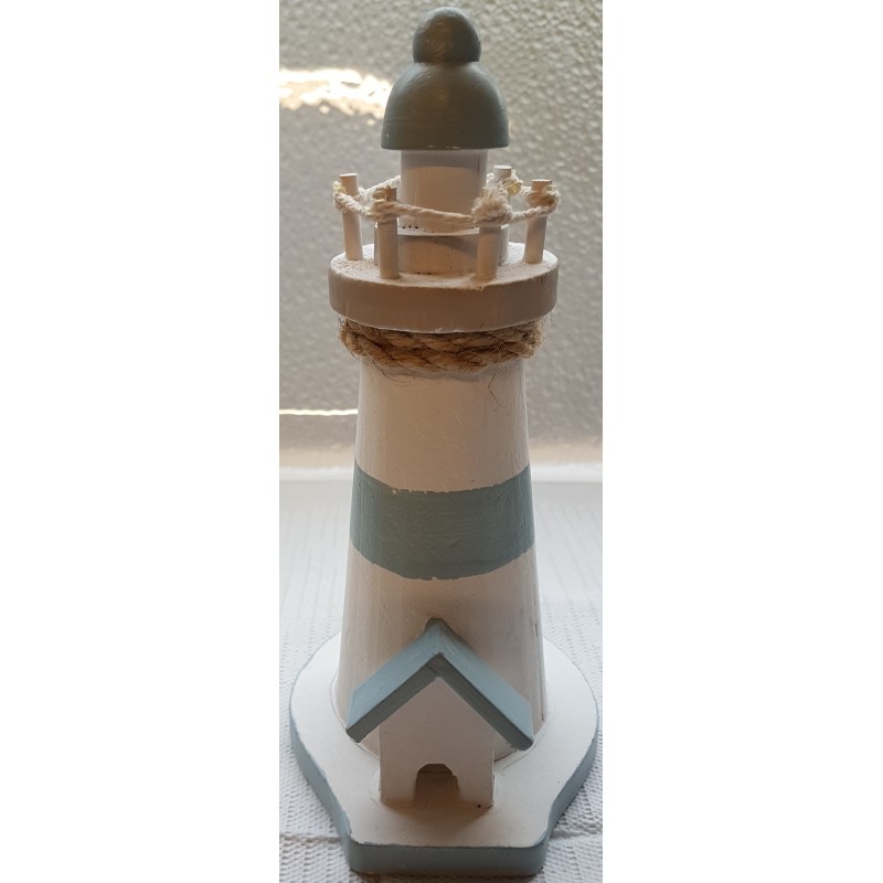 Phare en bois, blanc, bleu ciel, 18cm Phare en bois, blanc, bleu ciel, 18cm