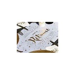 Runner "Vive la retraite" 30x5m, scritta metallica in oro bianco.