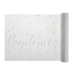 Chemin de table Baptême blanc 30cm x 5m