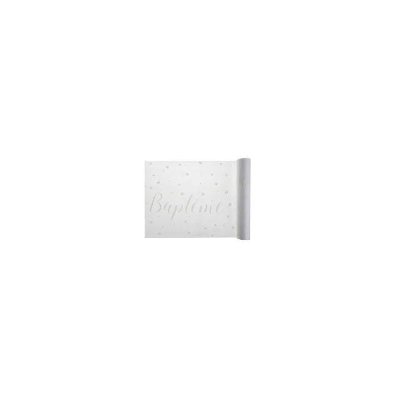 Chemin de table Baptême blanc 30cm x 5m Chemin de table Baptême blanc 30cm x 5m