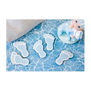 Confettis de table "Pied de bébé" blanc et bleu ciel ,10gr.
