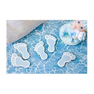 Confettis de table "Pied de bébé" blanc et bleu ciel ,10gr.