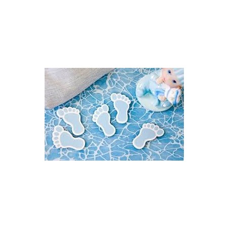 Confettis de table "Pied de bébé" blanc et bleu ciel ,10gr.