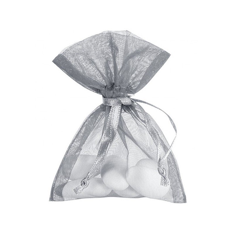 10 sacchetti di organza, grigio chiaro, 7,5 x 10 cm