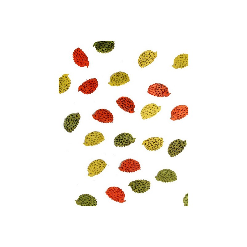 24 Riccio in legno sparso, 3 colori assortiti, 2 x1 cm