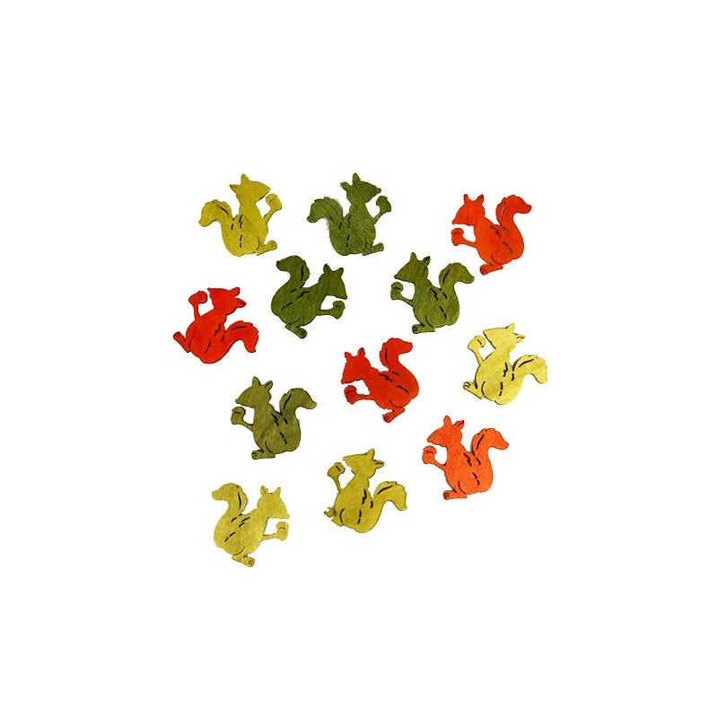 12 Ecureuils bois couleurs assorties 4 x4cm 12 Ecureuils bois couleurs assorties 4 x4cm