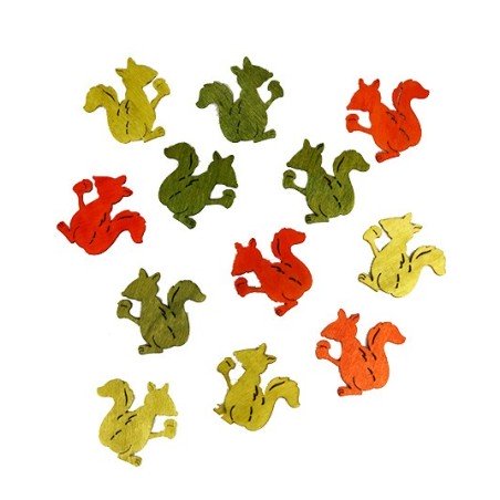 12 Ecureuils bois couleurs assorties 4 x4cm