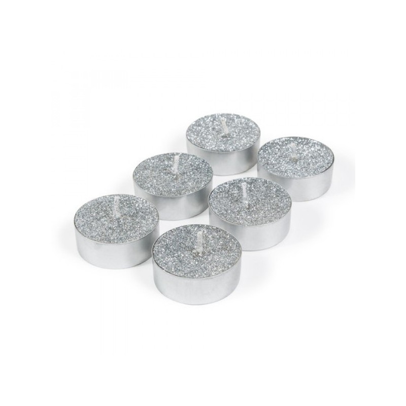 Set de 6 bougies chauffe plat, ø 3.5 cm, argent pailleté