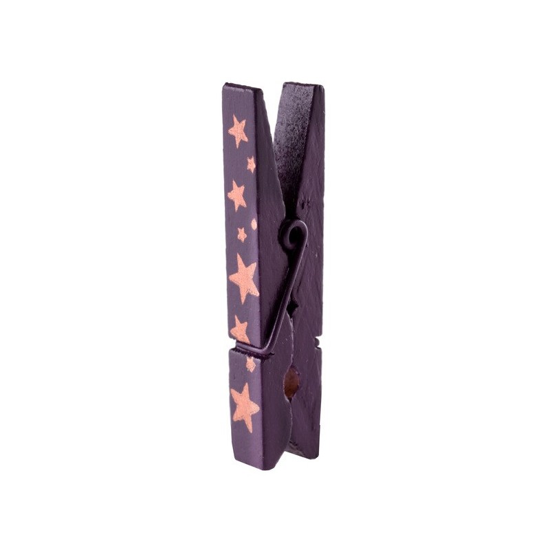 4 Pinces en bois, avec étoiles métallisées, prune, 5cm 4 Pinces en bois, avec étoiles métallisées, prune, 5cm