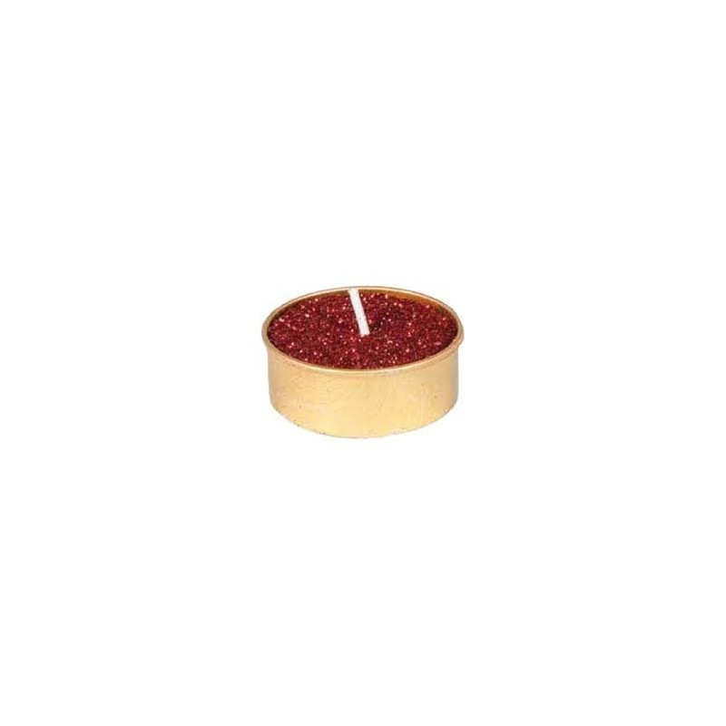 Set de 6 bougies chauffe plat, 4 cm, rouge pailleté Set de 6 bougies chauffe plat, 4 cm, rouge pailleté