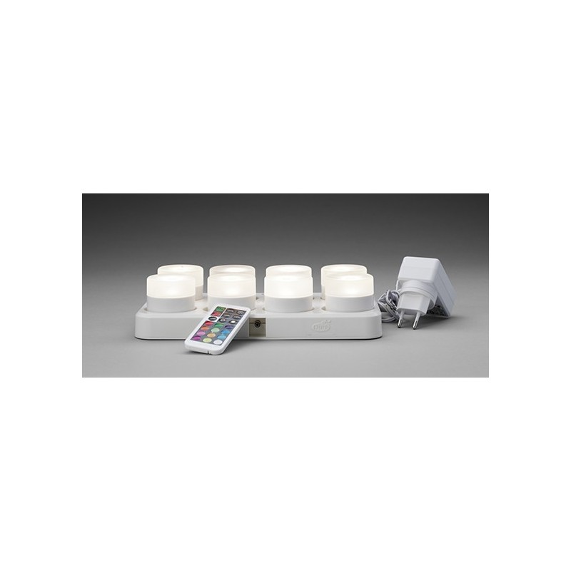 1 set complet de 8 Leds-mini, multicolore, avec chargeur et télécommande, 48 x 50 mm 1 set complet de 8 Leds-mini, multicolore, avec chargeur et télécommande, 48 x 50 mm