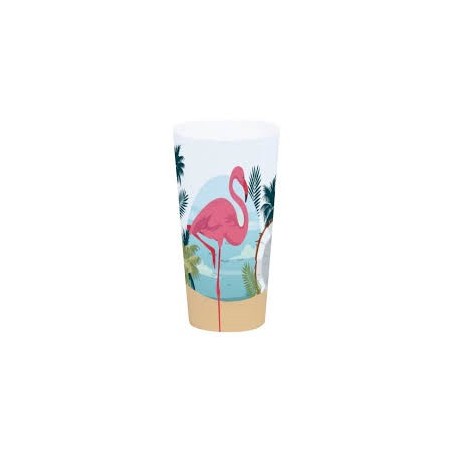 Gobelet PP imprimé Flamand rose, D 9.2cmx17cm 700ml