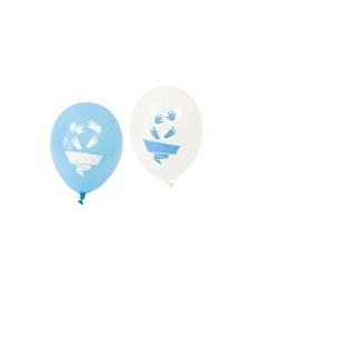 8 palloncini stampati piede e mano blu, Ø 25 cm