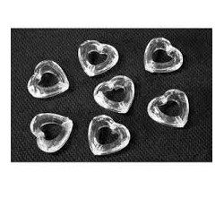 20 confettis de table forme coeur, transparent, 13mm