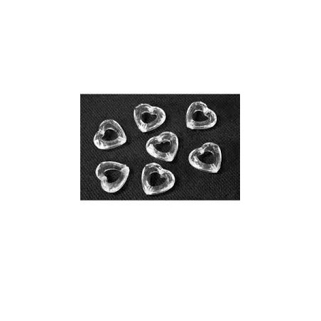 20 confettis de table forme coeur, transparent, 13mm
