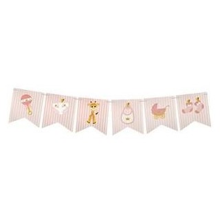 Babyparty-Girlande mit 14 Flaggen in rosa und weißem Papier, 18 x 5 m