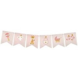 1 Guirlande Baby Shower à 14 Fanions, en papier rose et blanc, 18cm x 5m