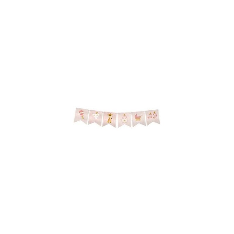 1 Guirlande Baby Shower à 14 Fanions, en papier rose et blanc, 18cm x 5m 1 Guirlande Baby Shower à 14 Fanions, en papier rose et blanc, 18cm x 5m
