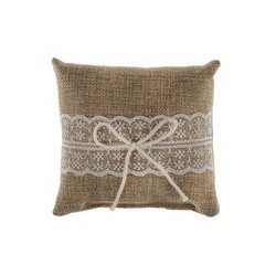 1 Coussin naturel dentelle 12 x 12 cm, jute & cordon