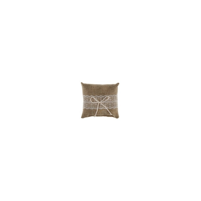 1 Coussin naturel dentelle 12 x 12 cm, jute & cordon 1 Coussin naturel dentelle 12 x 12 cm, jute & cordon