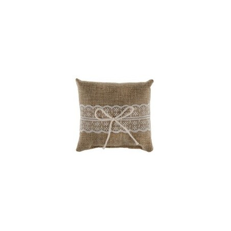 1 Coussin naturel dentelle 12 x 12 cm, jute & cordon
