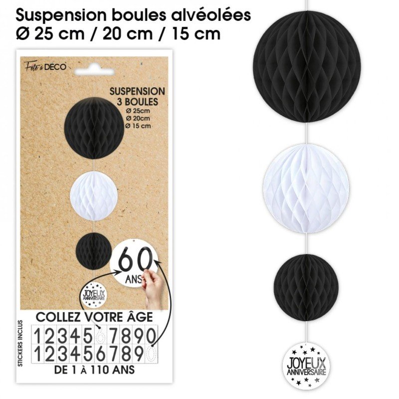 Suspensions 3 boules tous les âges, noir & blanc Suspensions 3 boules tous les âges, noir & blanc