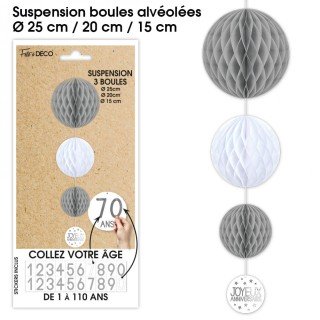 Suspensions 3 boules tous les âges, gris & blanc