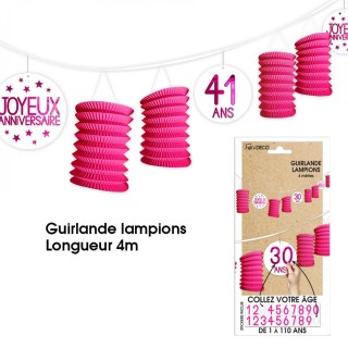 Guirlande lampions tous âges, 4m,  fuchsia