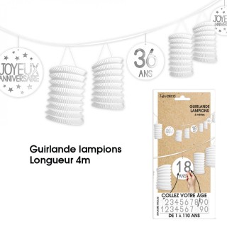 Guirlande lampions tous âges, 4m,   blanche