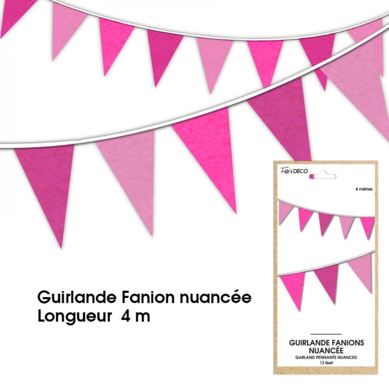 Guirlande Fanion nuancée, 4m,fuchsia Guirlande Fanion nuancée, 4m,fuchsia