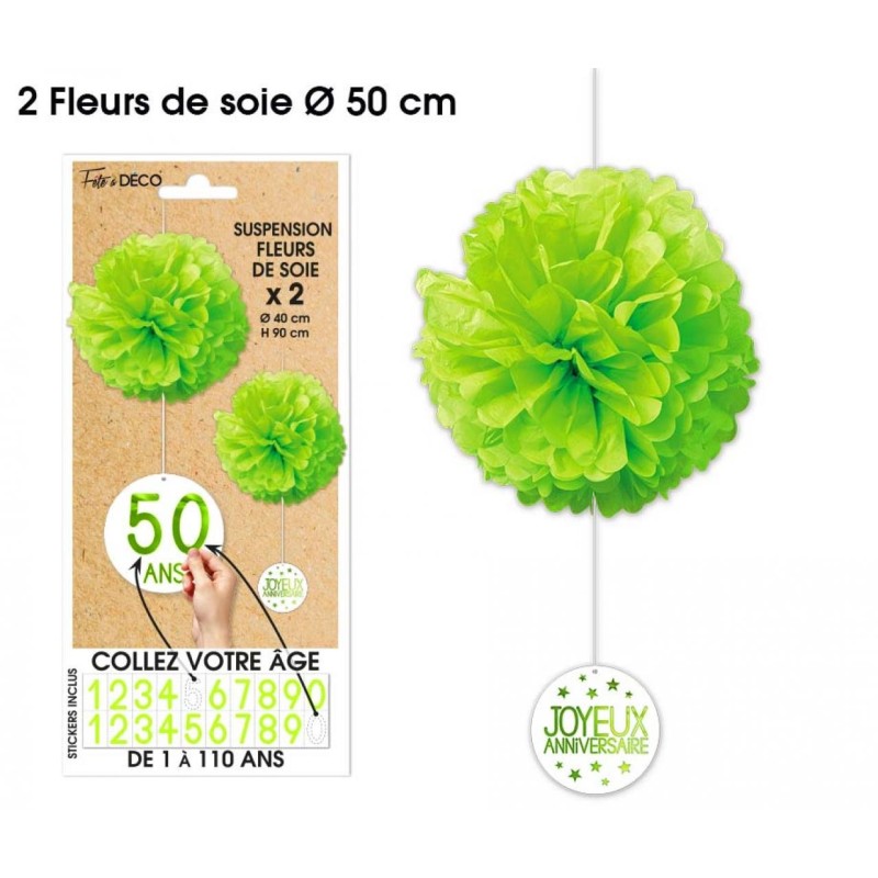 2 Suspensions Fleurs de soie tous âges, vert 2 Suspensions Fleurs de soie tous âges, vert