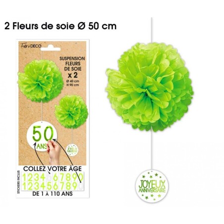 2 Suspensions Fleurs de soie tous âges, vert