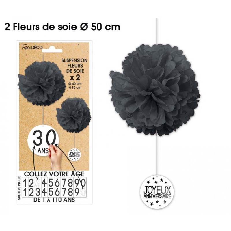 2 Suspensions Fleurs de soie tous âges, noires 2 Suspensions Fleurs de soie tous âges, noires